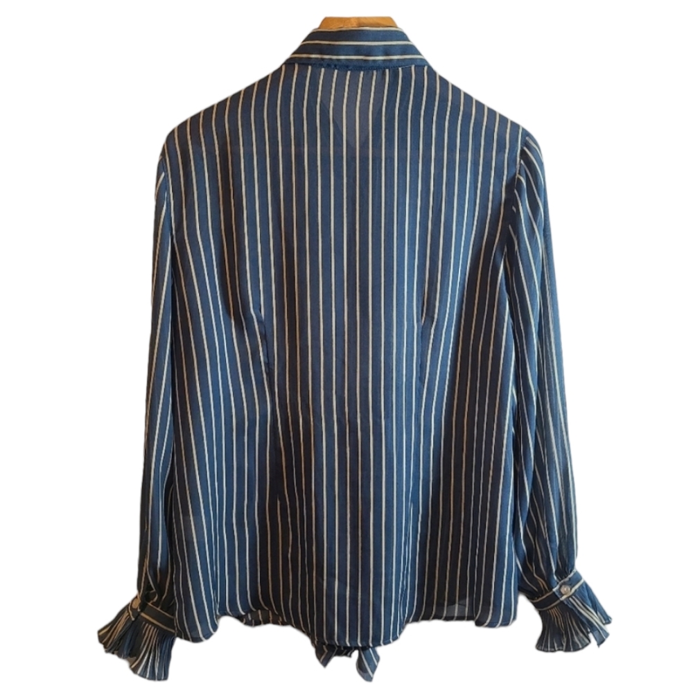 Larsen Gray Strip Ruffled Button Up Blouse - Picture 2 of 7